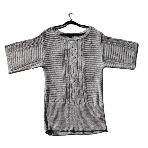 WHBM Metallic Tunic Textured Cable Knit Scoop Kimono Batwing Sweater Gold Sz L - Picture 2 of 13